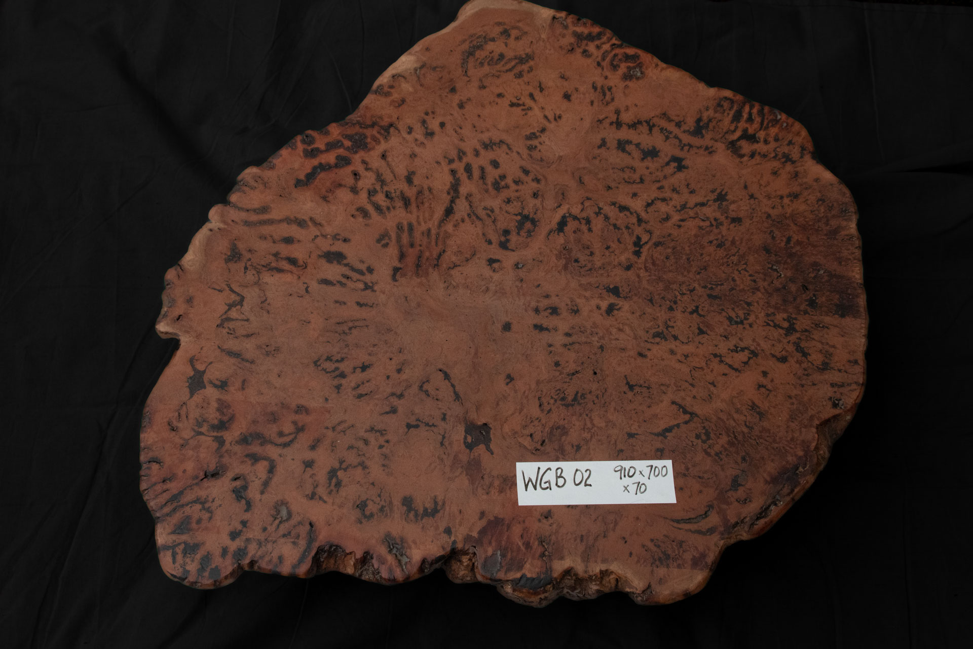  910x700x70mm thick Live Edge Red Gum Burl